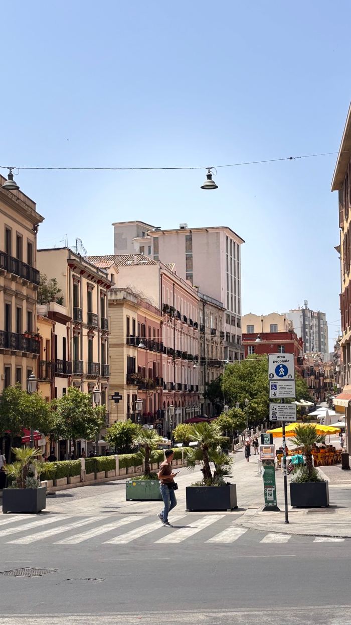 Street in a Sardinian town with historic buildings